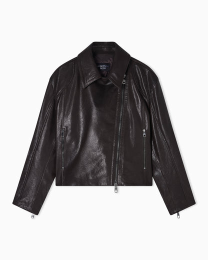 Emporio Armani oversized biker jacket in vegetable-tanned nappa lambskin