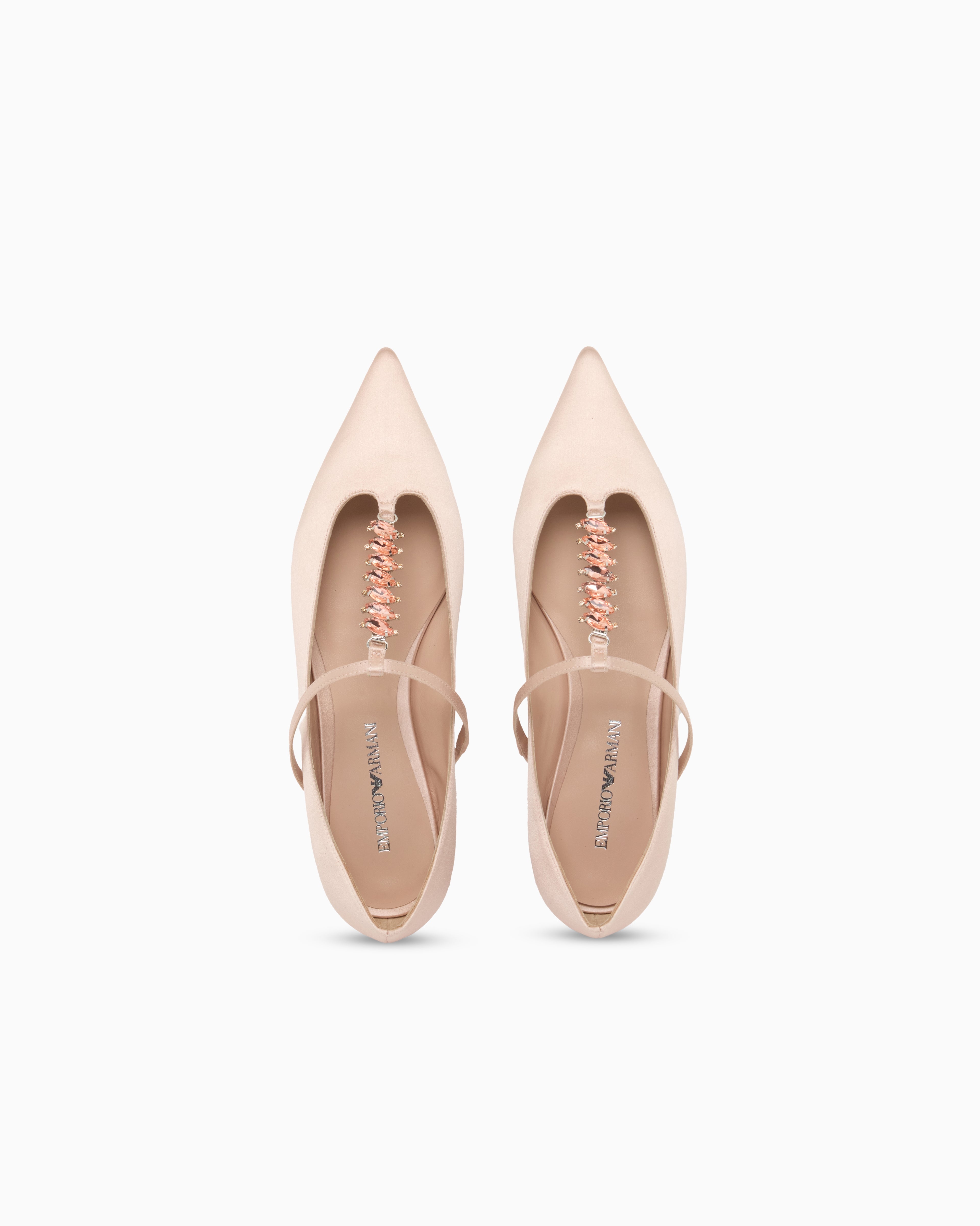 Emporio Armani Satin T-Bar Ballerinas Beige