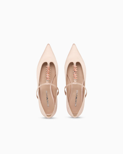 Emporio Armani Satin T-Bar Ballerinas Beige