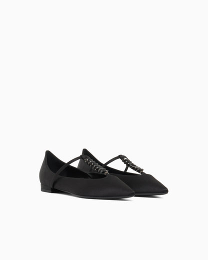 Emporio Armani Satin T-Bar Ballerinas Black