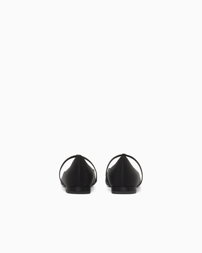 Emporio Armani Satin T-Bar Ballerinas Black