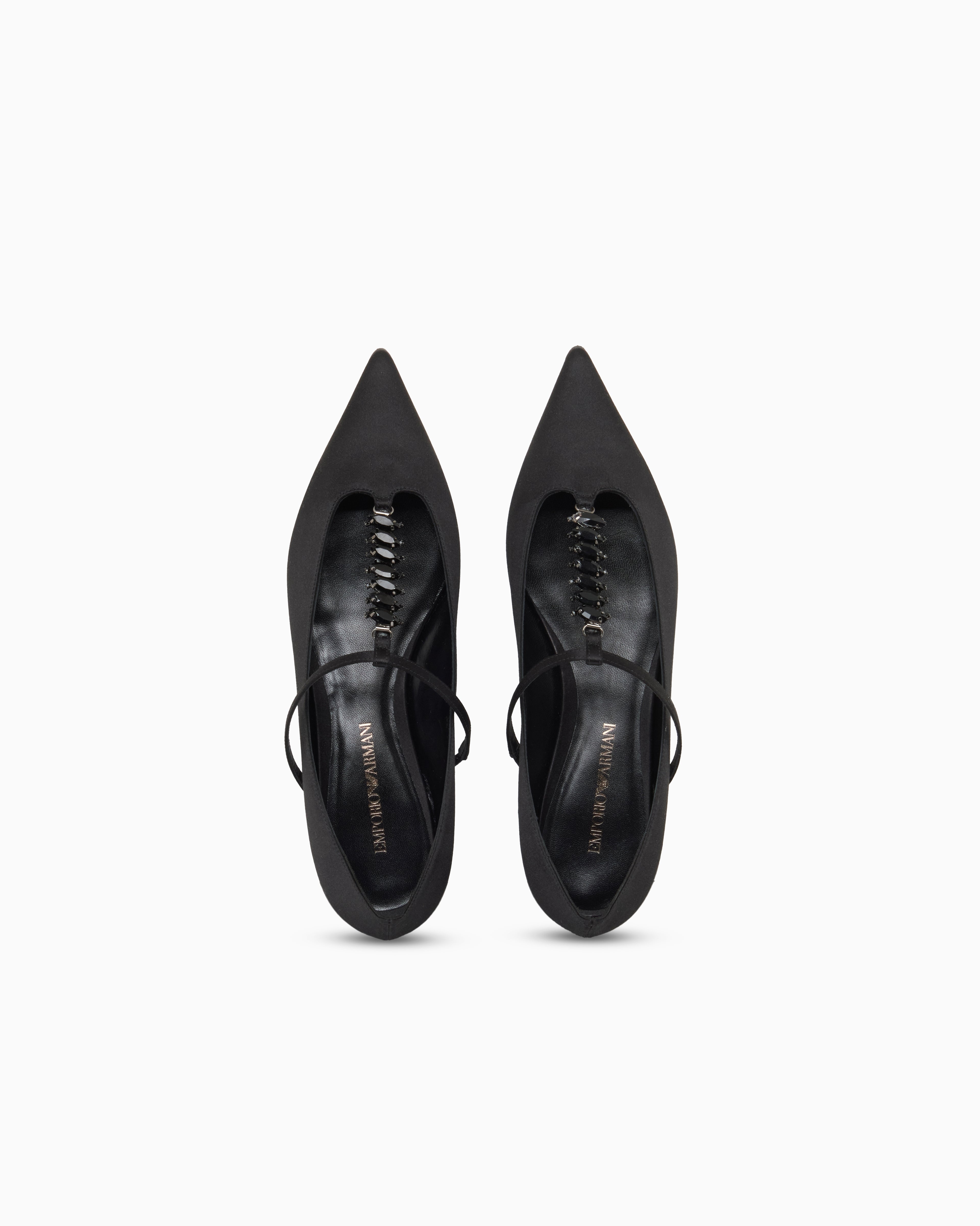 Emporio Armani Satin T-Bar Ballerinas Black
