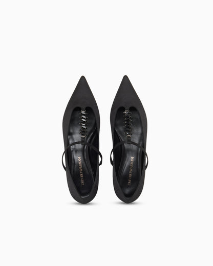 Emporio Armani Satin T-Bar Ballerinas Black