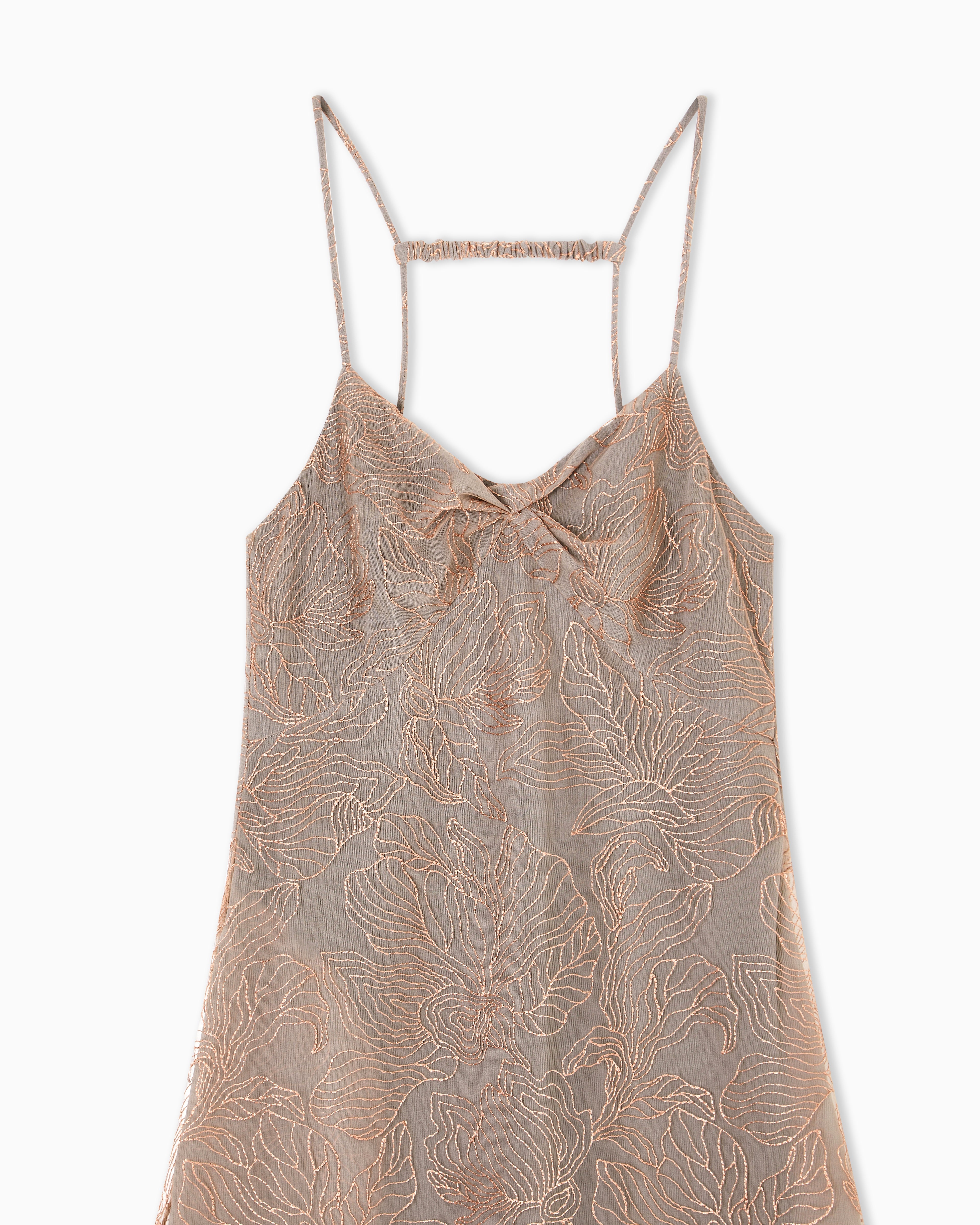 Emporio Armani Long dress in embroidered tulle with embossed lurex flower pattern