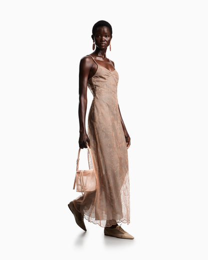 Emporio Armani Long dress in embroidered tulle with embossed lurex flower pattern