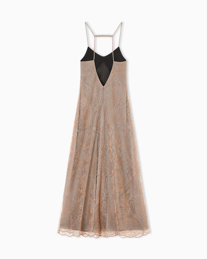 Emporio Armani Long dress in embroidered tulle with embossed lurex flower pattern