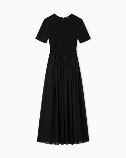 Emporio Armani Short-sleeved long dress in technical georgette