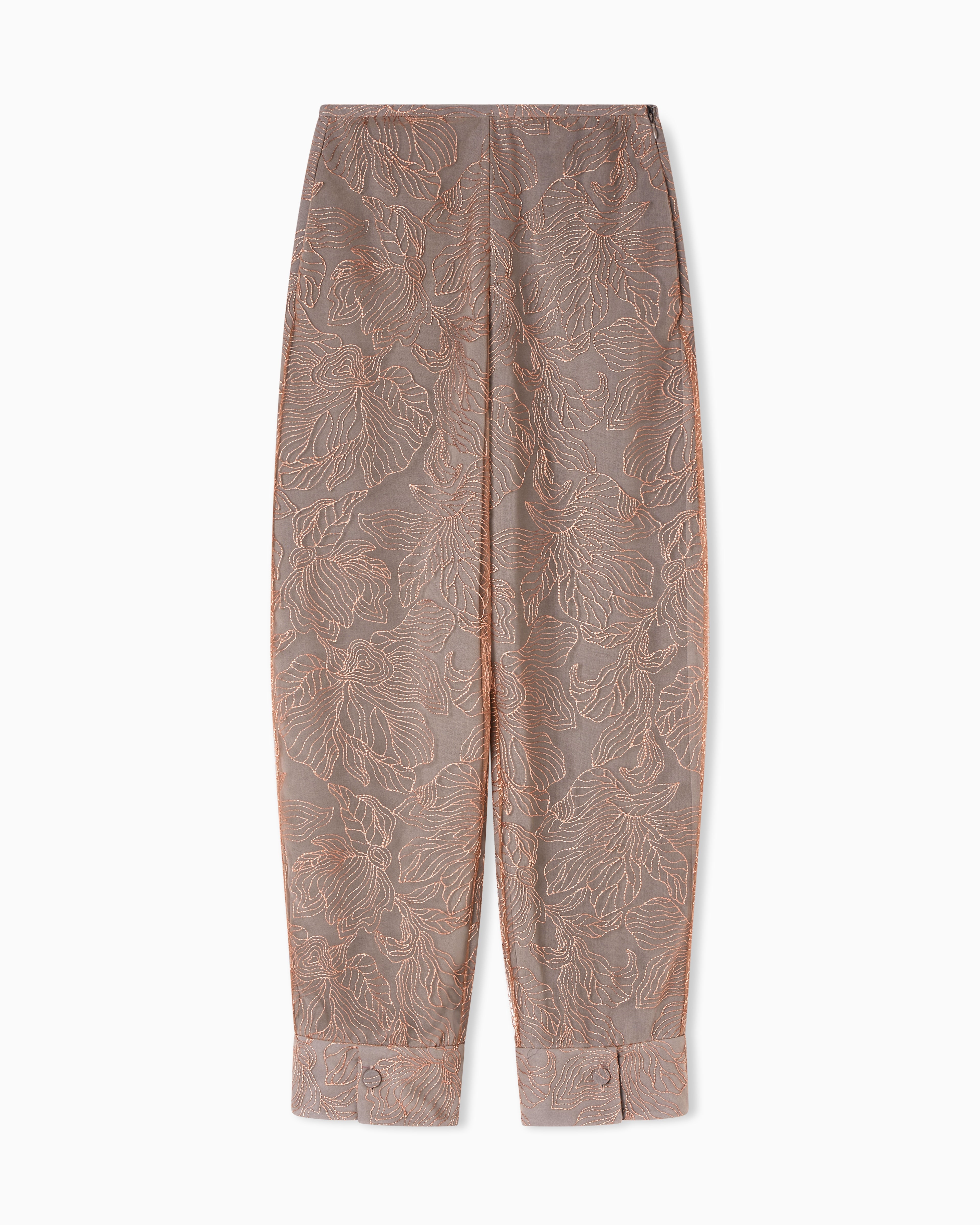Emporio Armani Tulle trousers embroidered with an embossed lurex flowers pattern
