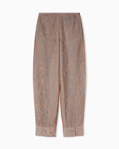 Emporio Armani Tulle trousers embroidered with an embossed lurex flowers pattern