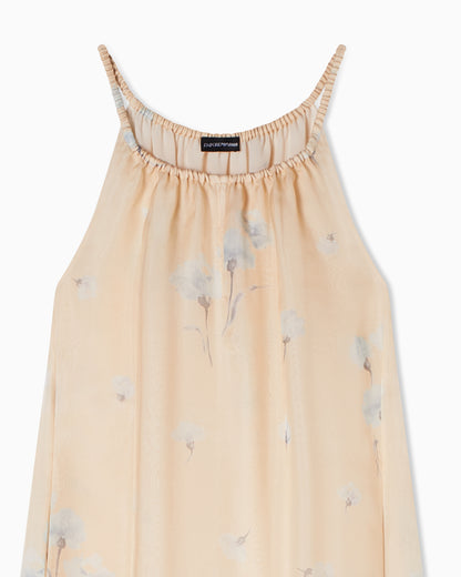 Emporio Armani Long dress in silk organza with floral foulard print