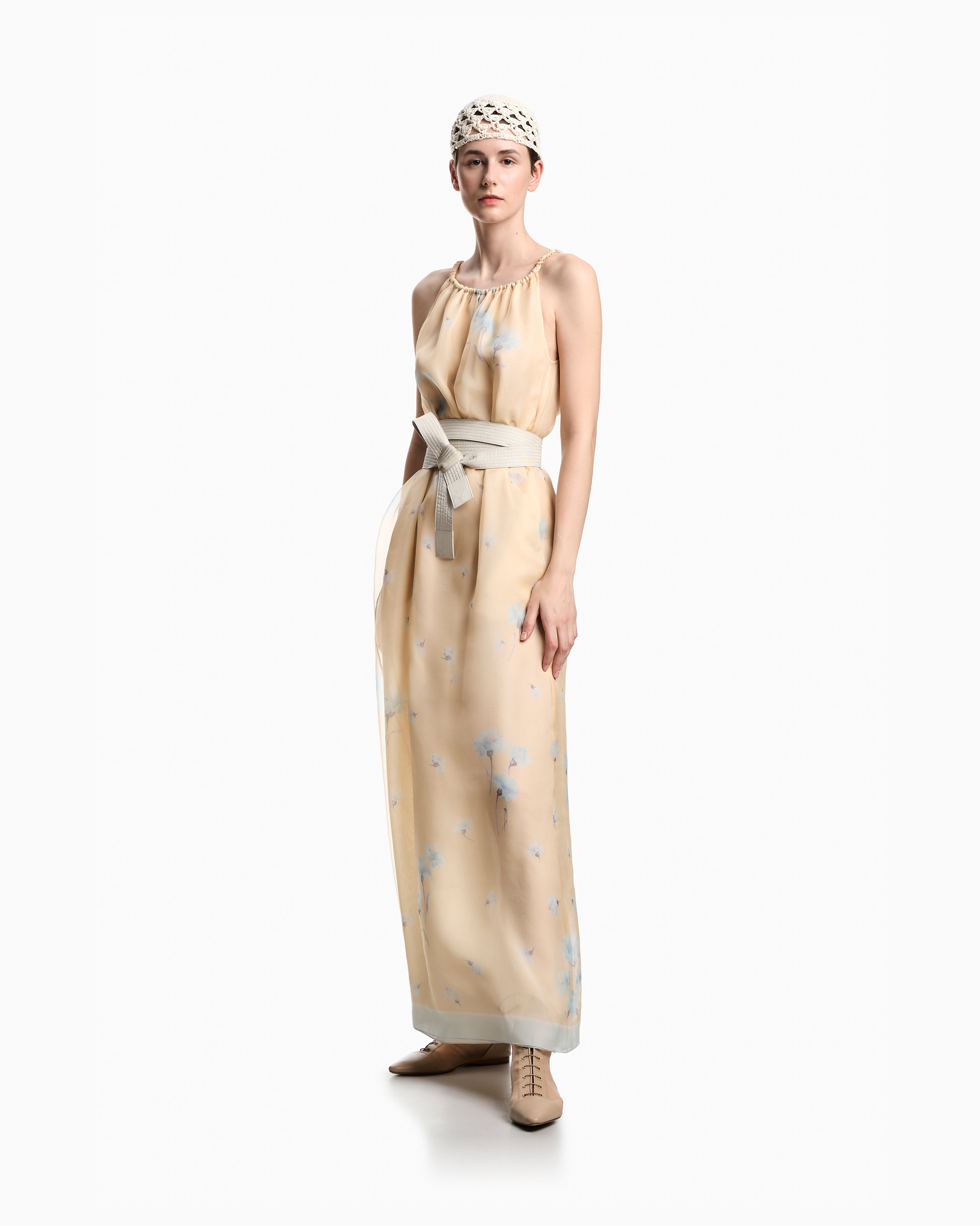 Emporio Armani Long dress in silk organza with floral foulard print