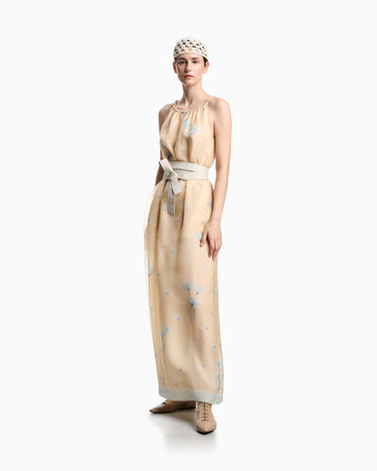 Emporio Armani Long dress in silk organza with floral foulard print