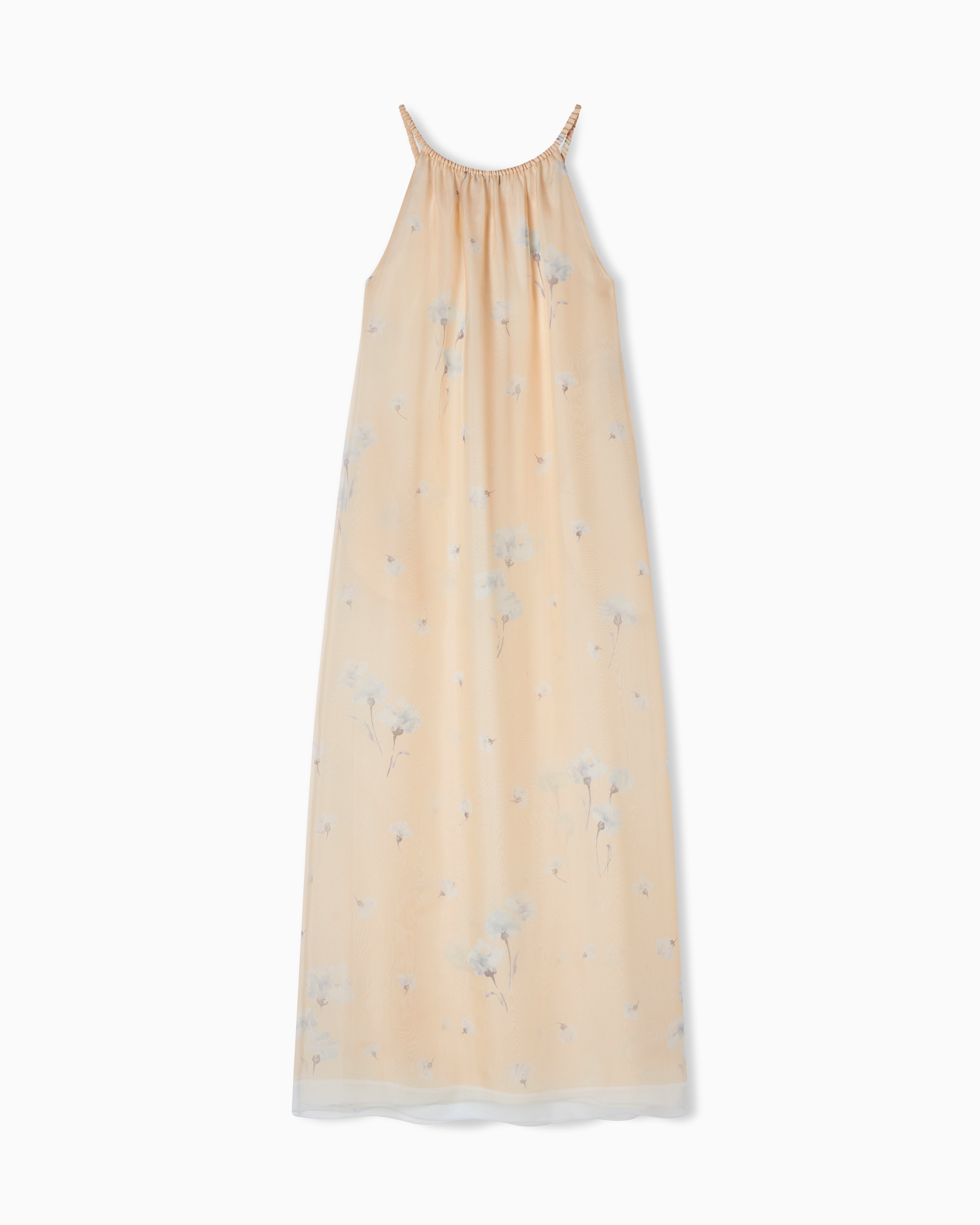Emporio Armani Long dress in silk organza with floral foulard print