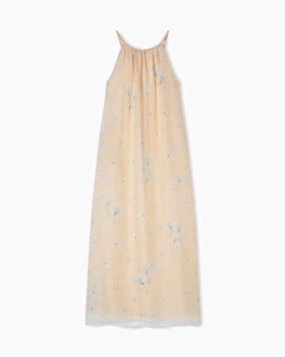 Emporio Armani Long dress in silk organza with floral foulard print