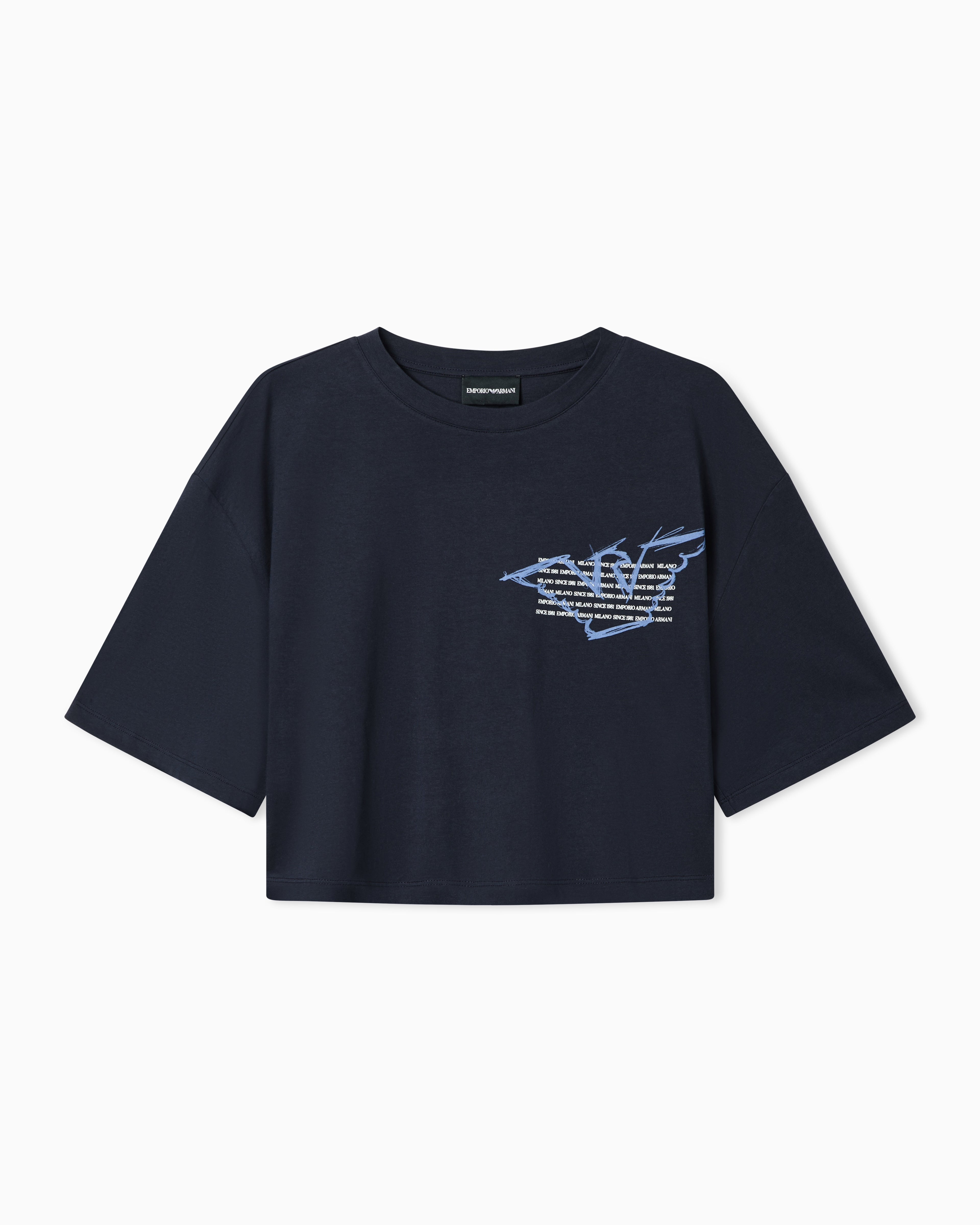 Emporio Armani Three-pack of eagle-print jersey cropped T-shirts