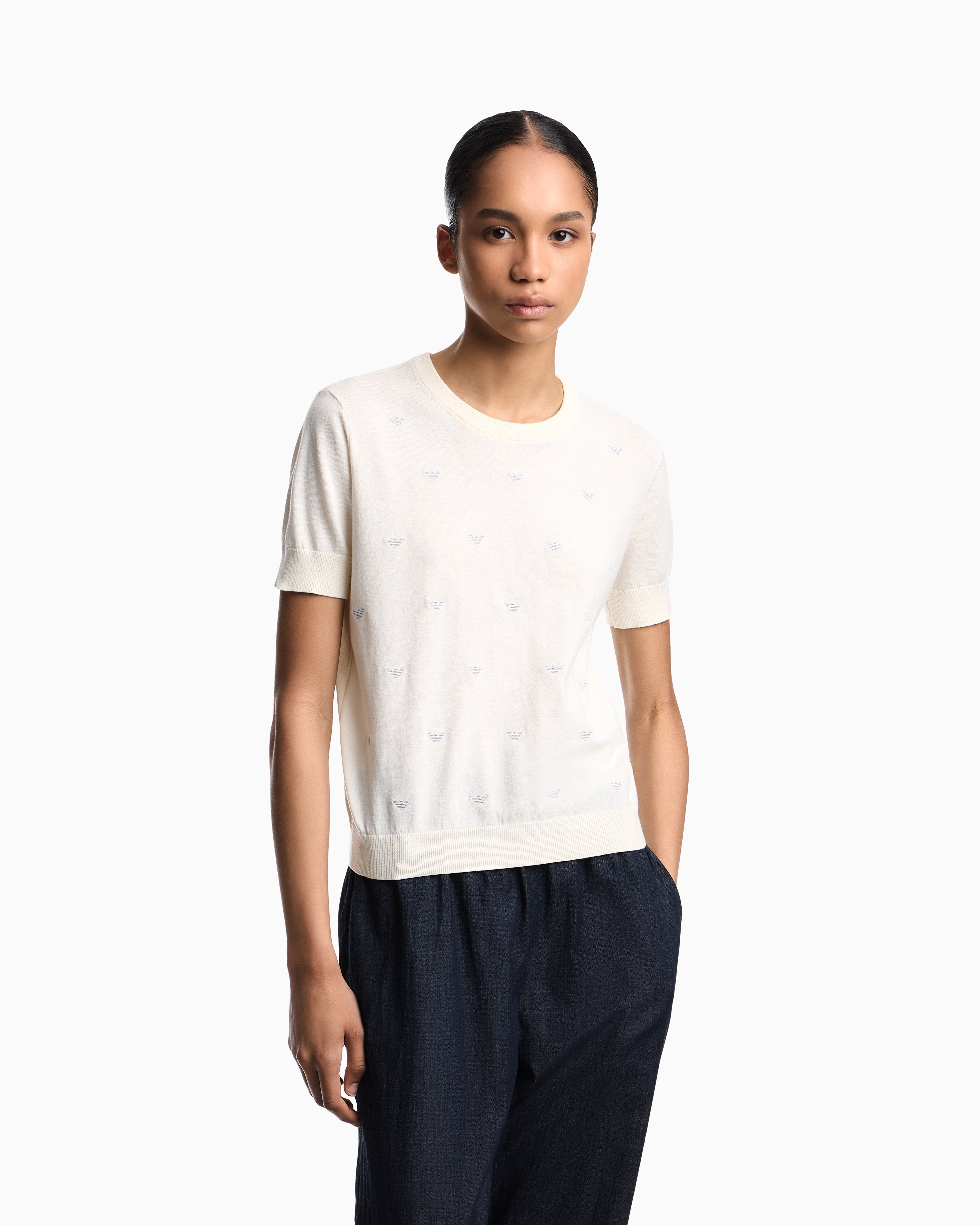 Emporio Armani Jumper with all-over micro eagle embroidery