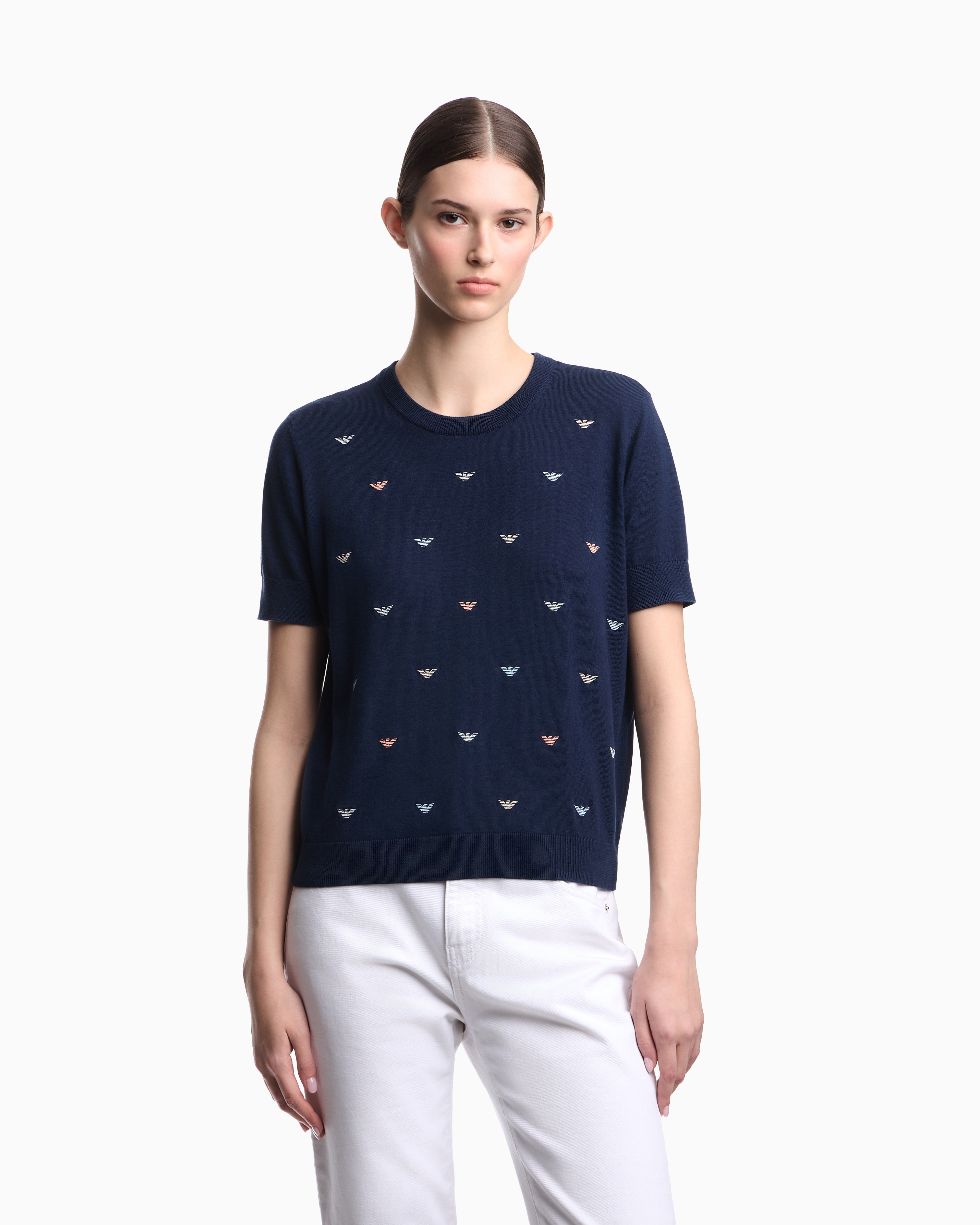 Emporio Armani Jumper with all-over micro eagle embroidery
