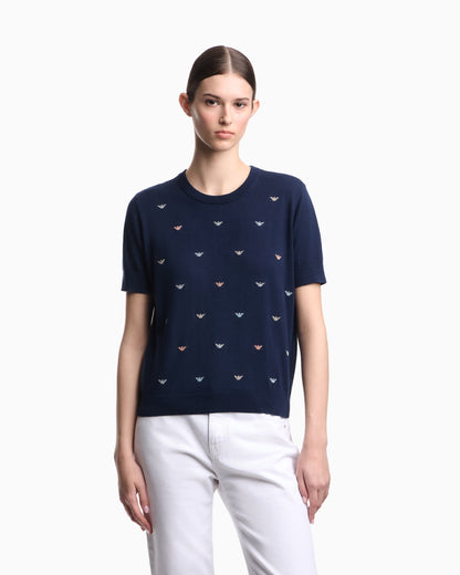 Emporio Armani Jumper with all-over micro eagle embroidery