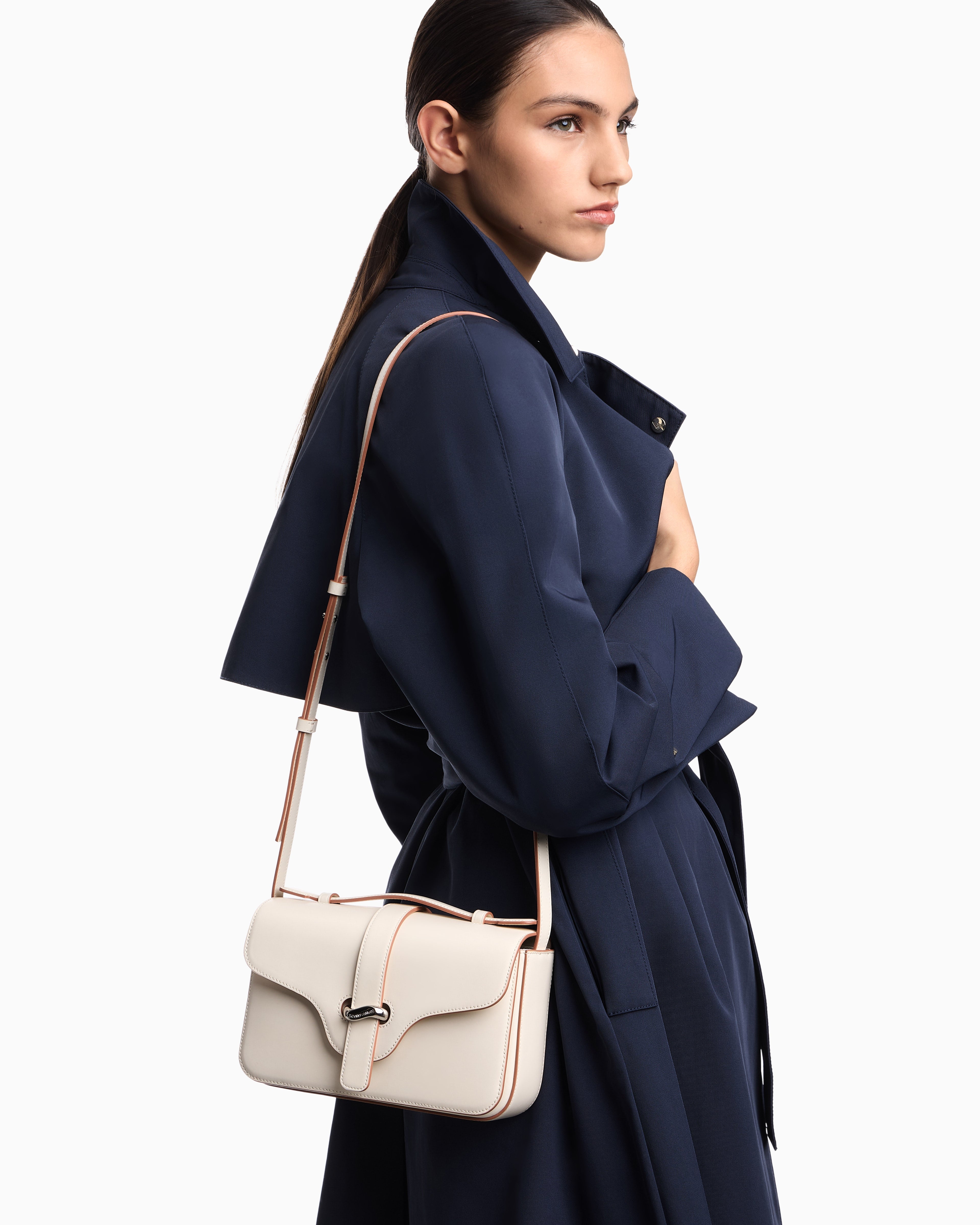 Emporio Armani Top handle bag in smooth leather with a metal clasp