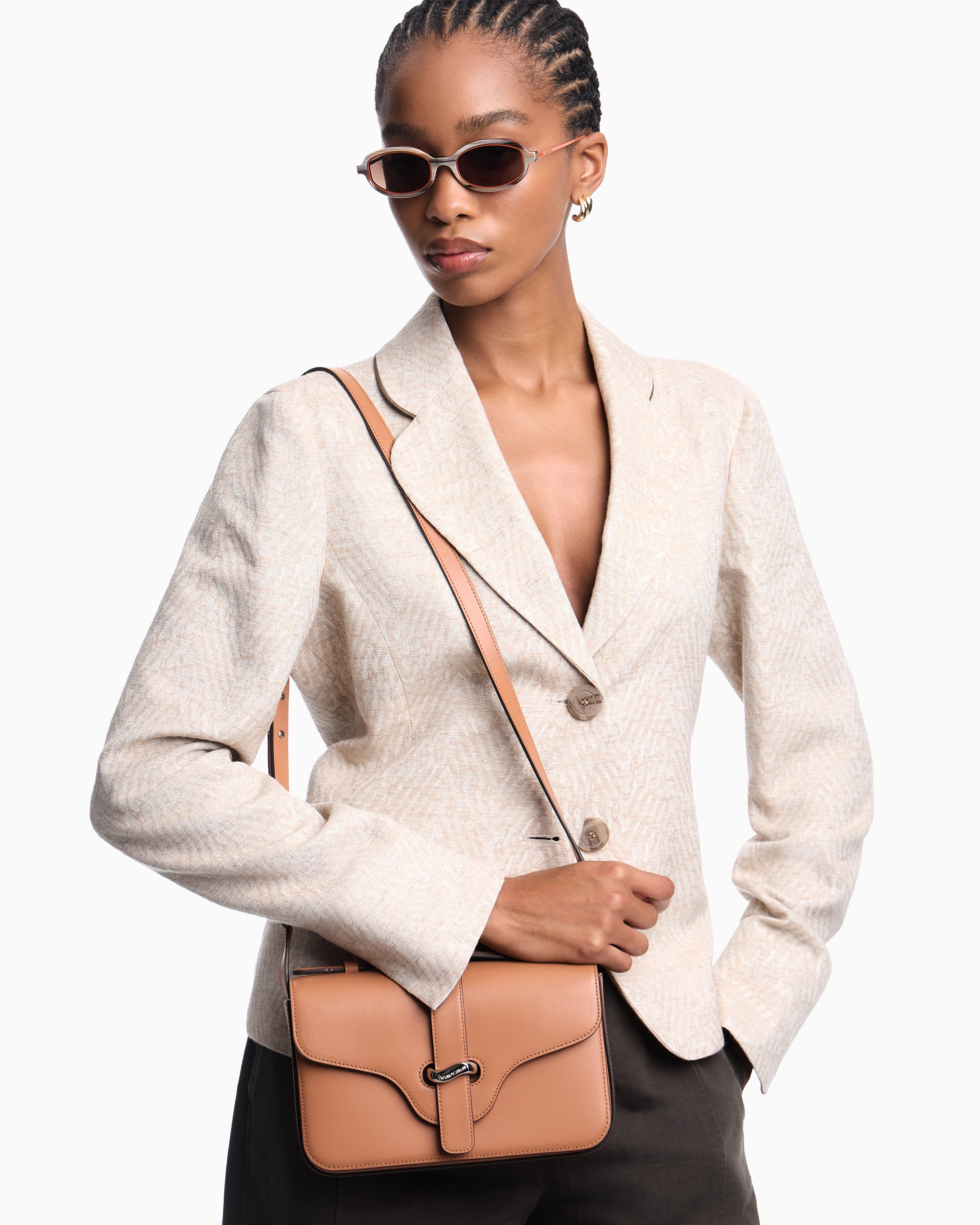 Emporio Armani Top handle bag in smooth leather with a metal clasp