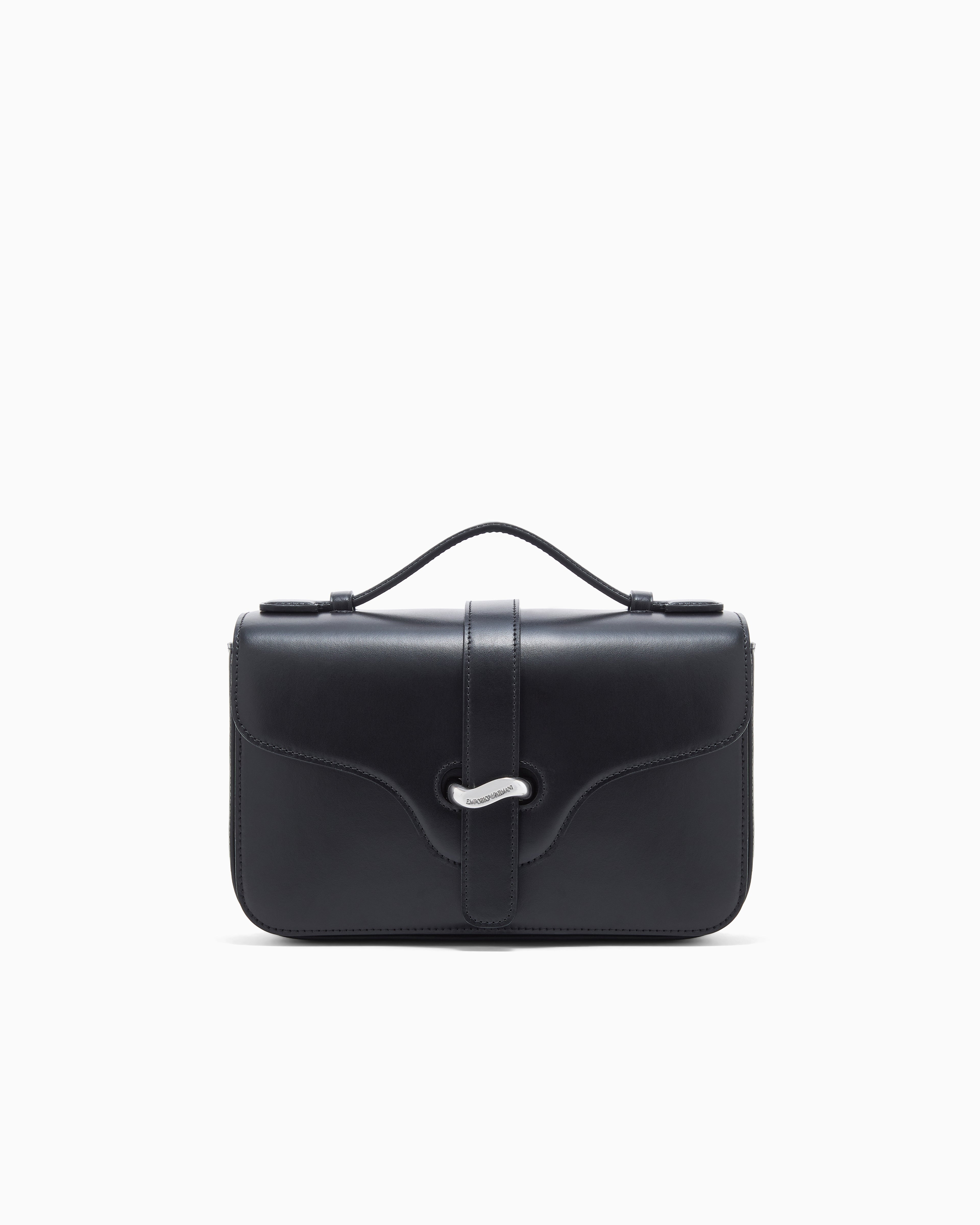 Emporio Armani Top handle bag in smooth leather with a metal clasp