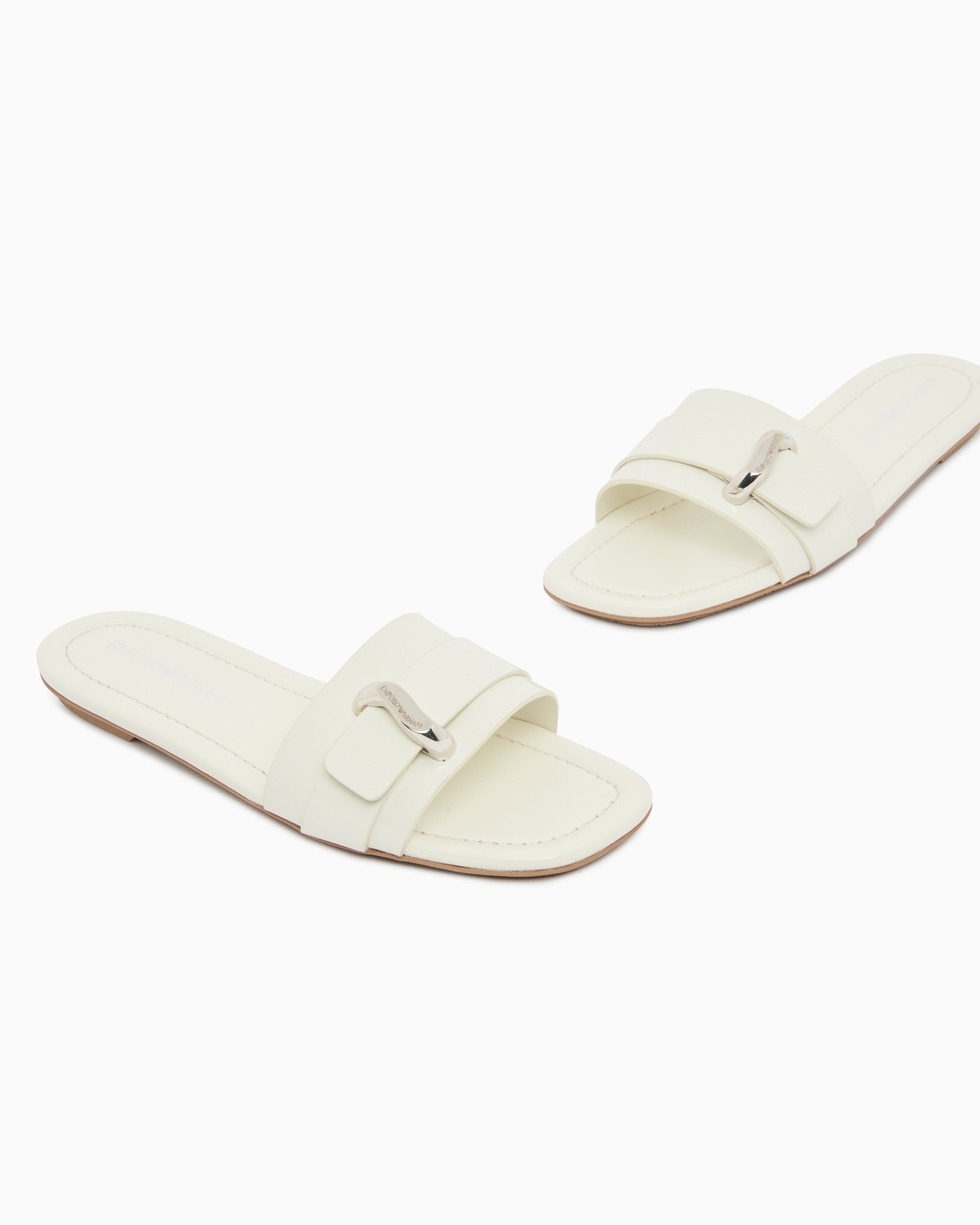 Emporio Armani Shiny Polished Leather Band Sandals White
