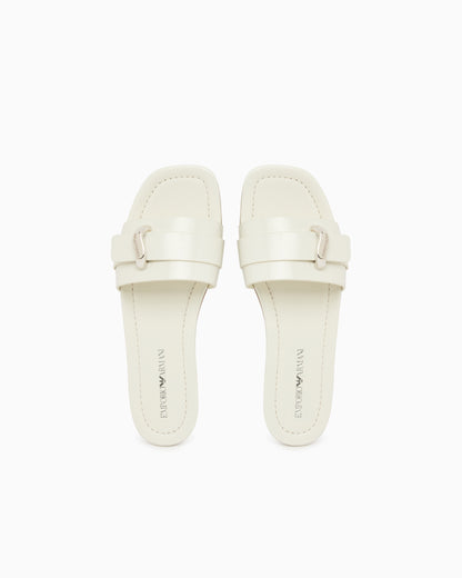 Emporio Armani Shiny Polished Leather Band Sandals White