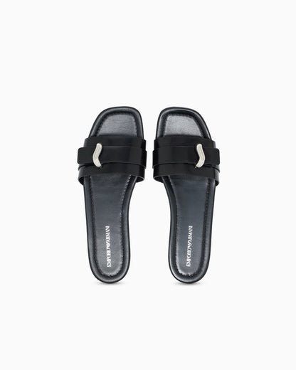 Emporio Armani Shiny Polished Leather Band Sandals Black