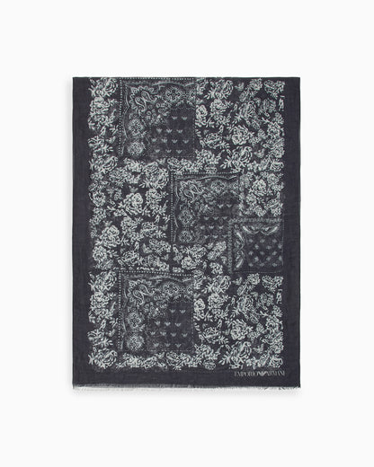 Emporio Armani Linen blend stole with a bandana print