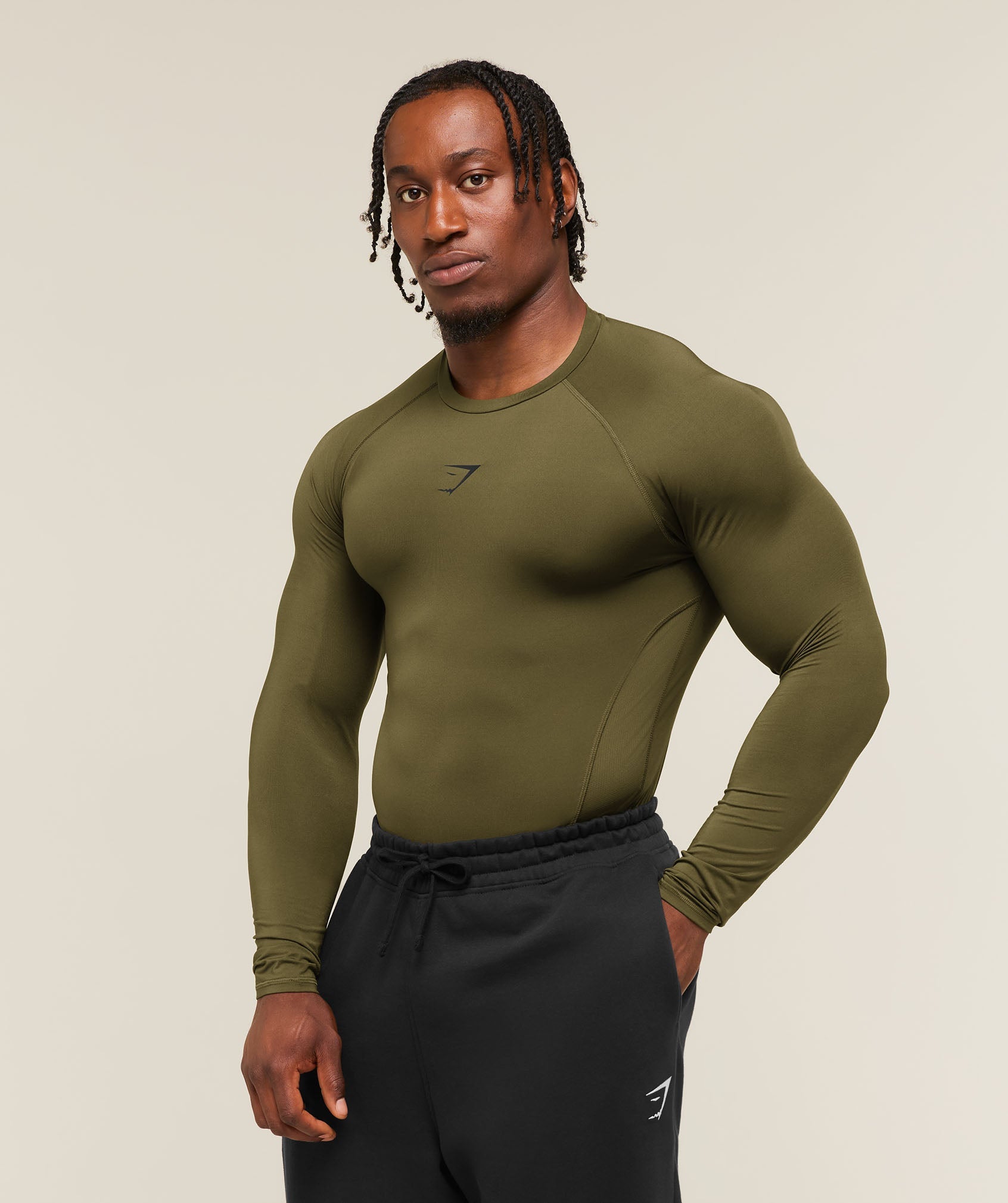 Gymshark Element Baselayer Long Sleeve T-Shirt Canvas Green