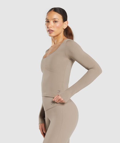 Women's Gymshark Elevate Long Sleeve Top Lifestyle Brown