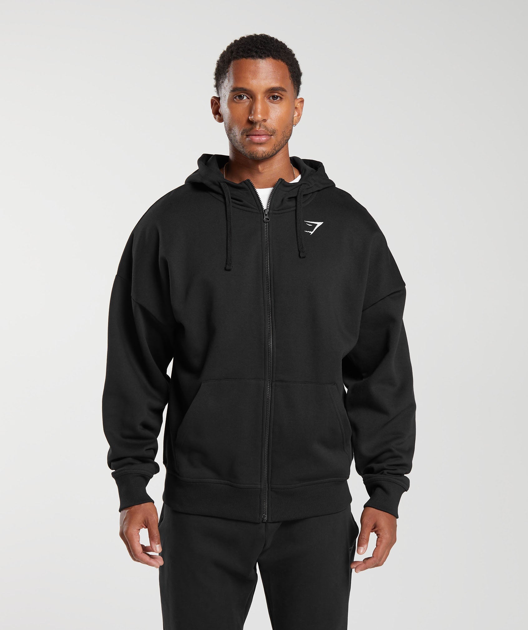Gymshark Crest Oversized Zip Up Hoodie Black