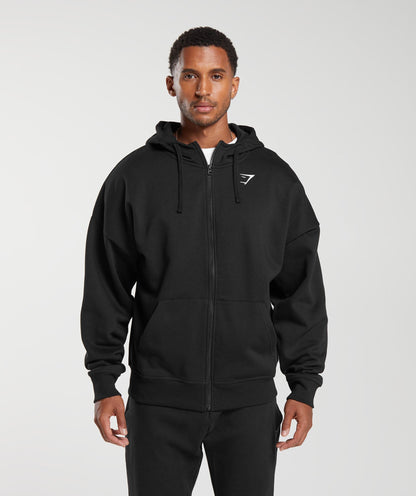 Gymshark Crest Oversized Zip Up Hoodie Black