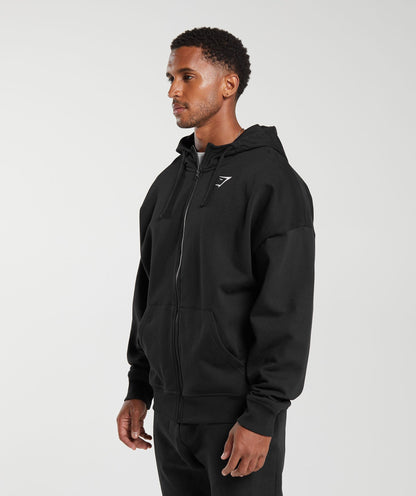 Gymshark Crest Oversized Zip Up Hoodie Black