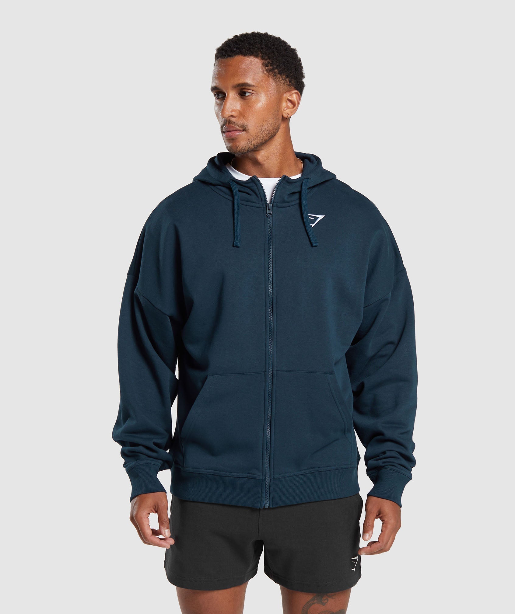 Gymshark Crest Oversized Zip Up Hoodie Navy