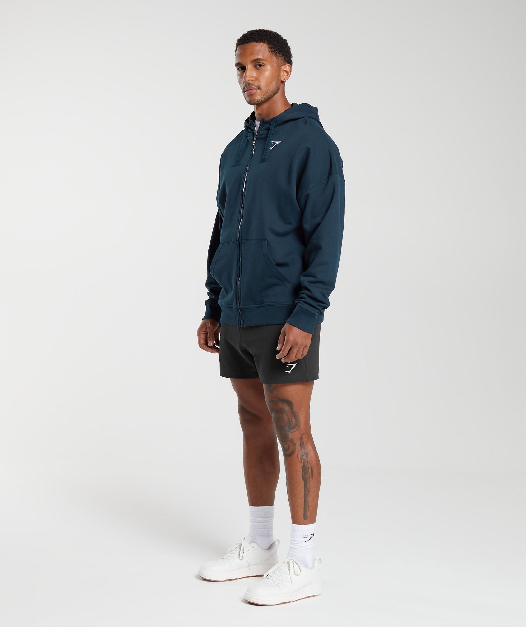 Gymshark Crest Oversized Zip Up Hoodie Navy