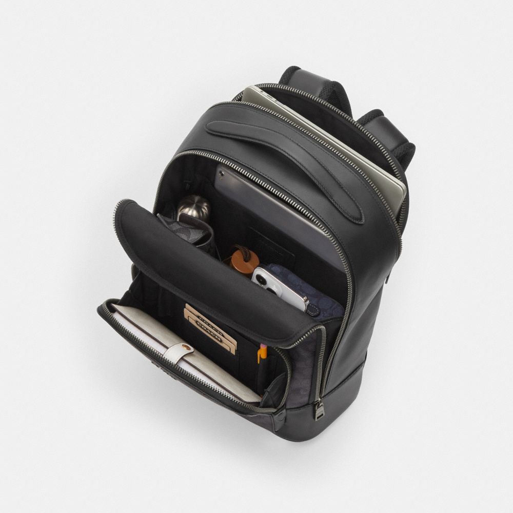 Coach Ethan Backpack In Signature Leather Gunmetal Black