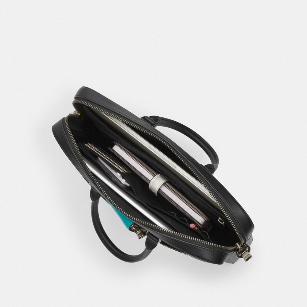 Coach Ethan Slim Brief In Signature Leather Gunmetal Black