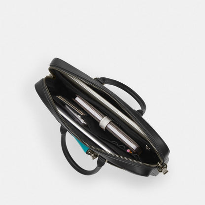 Coach Ethan Slim Brief In Signature Leather Gunmetal Black