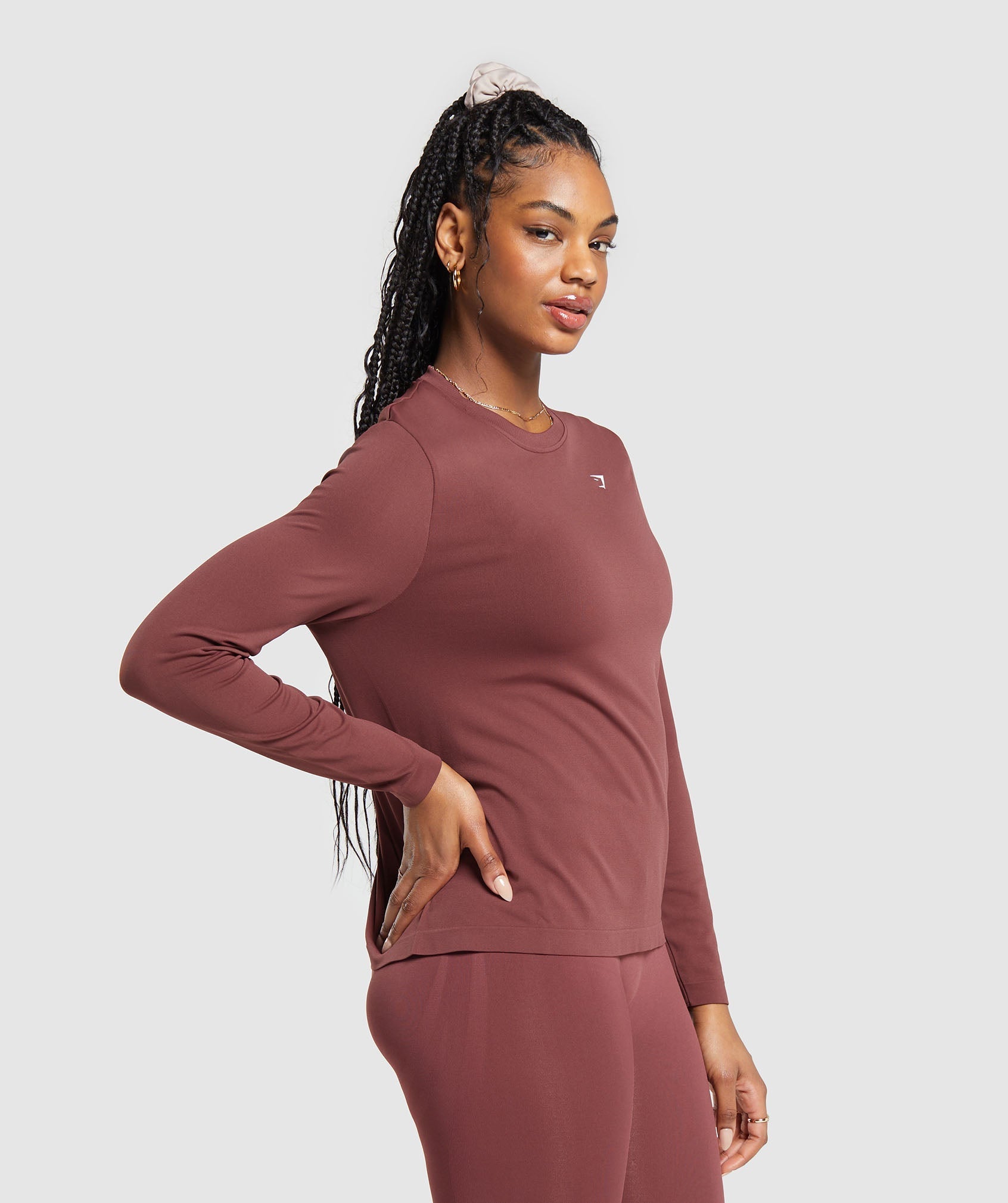 Women's Gymshark Everyday Seamless Long Sleeve Top Burgundy Brown