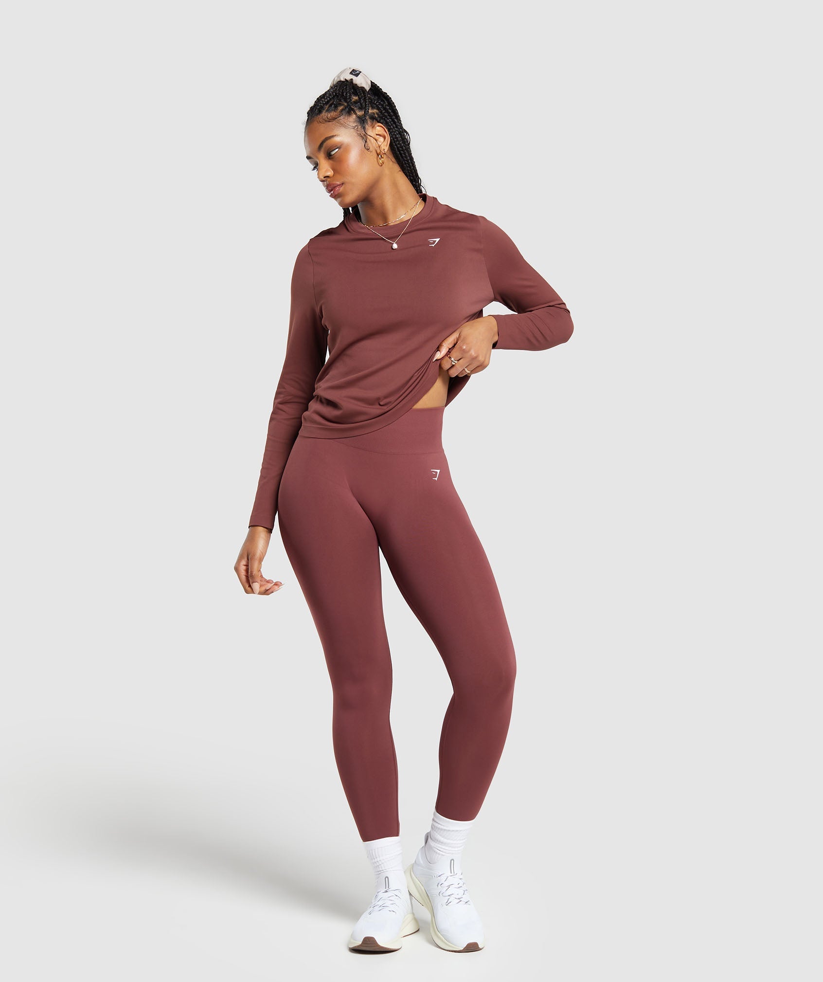 Women's Gymshark Everyday Seamless Long Sleeve Top Burgundy Brown