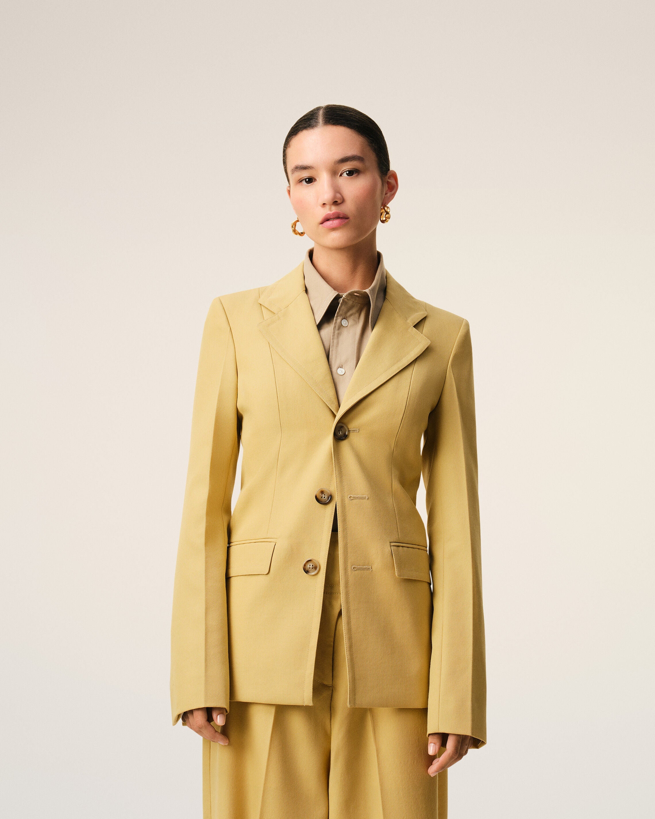 AmiParis Yellow New Wool Single Breasted Fitted Jacket Women's