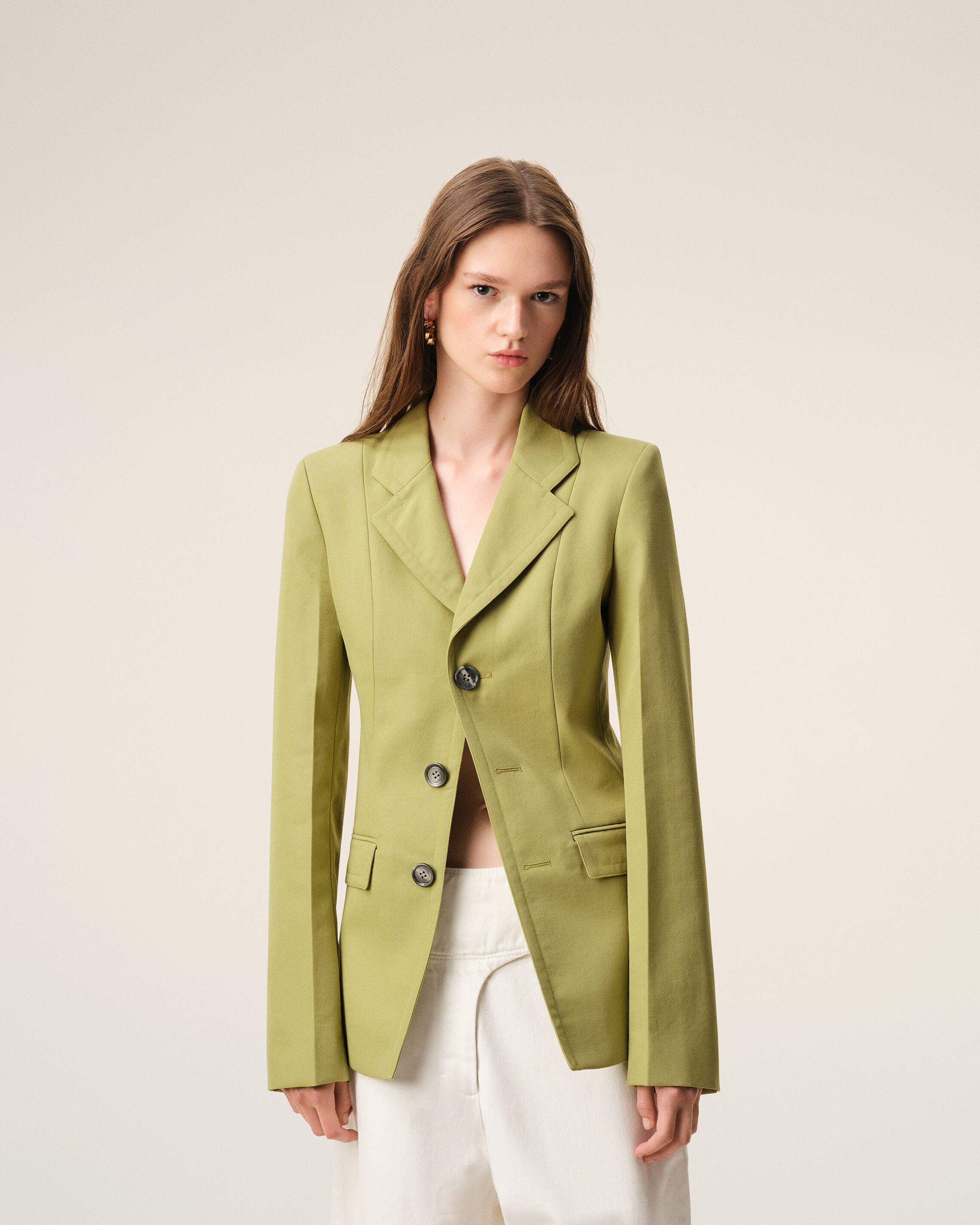AmiParis Green New Wool Single Breasted Fitted Jacket Women's