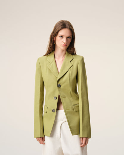 AmiParis Green New Wool Single Breasted Fitted Jacket Women's