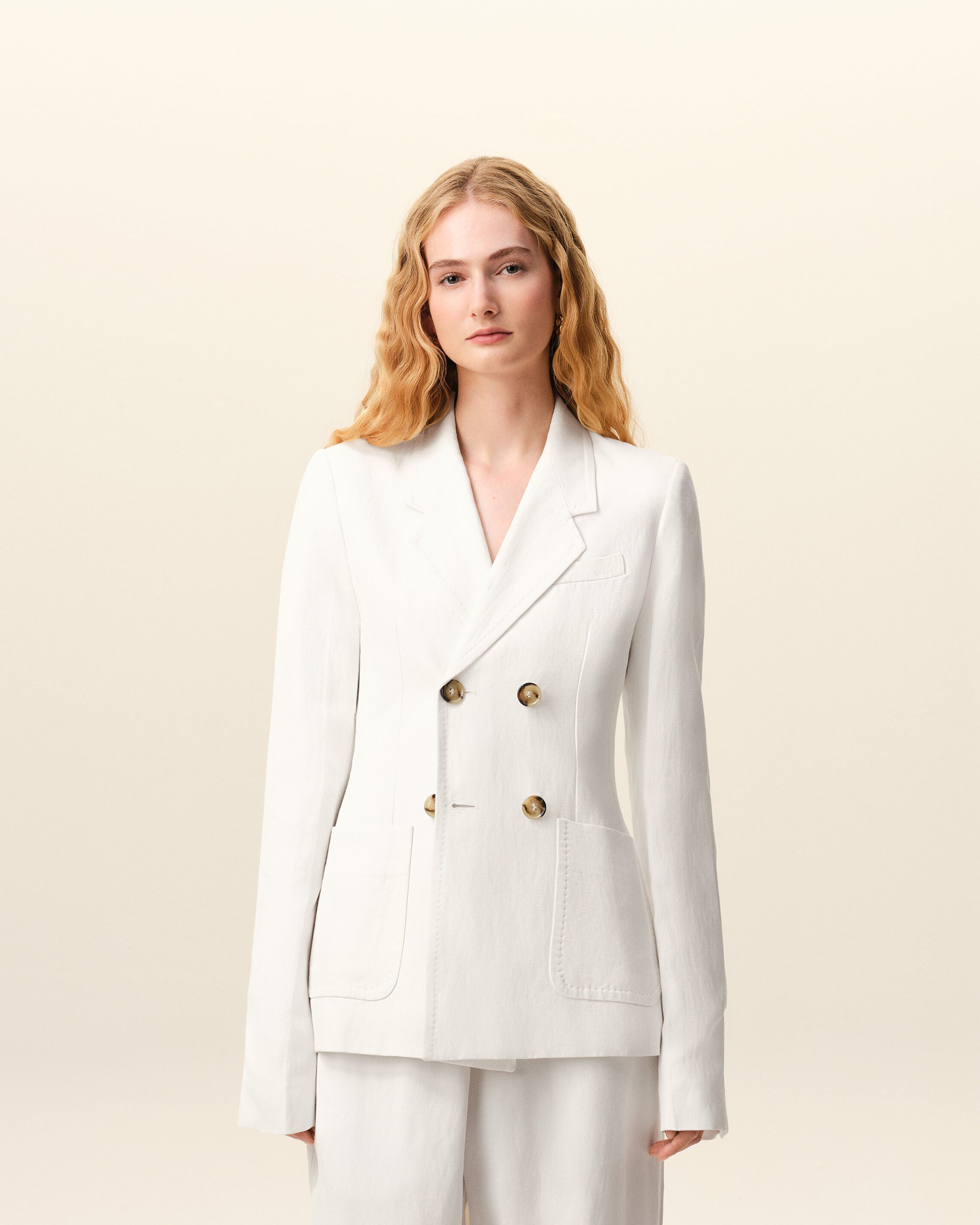 AmiParis White Linen Double Breasted Bar Jacket Women's
