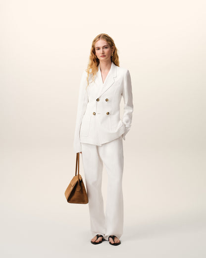 AmiParis White Linen Double Breasted Bar Jacket Women's