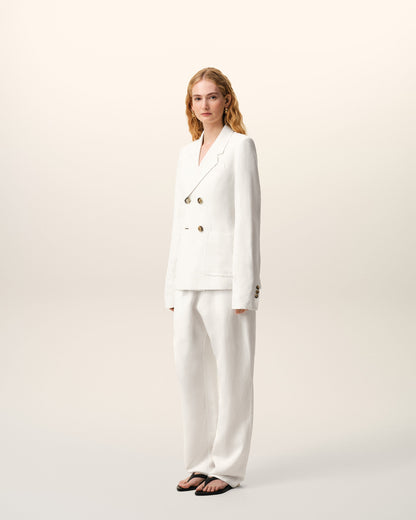 AmiParis White Linen Double Breasted Bar Jacket Women's