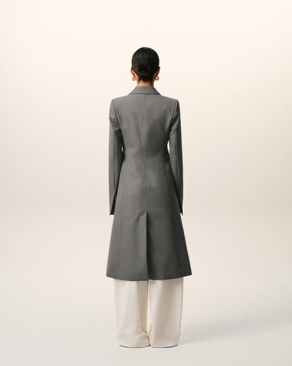 AmiParis Grey New Wool Simple Breasted Fitted Coat Women's