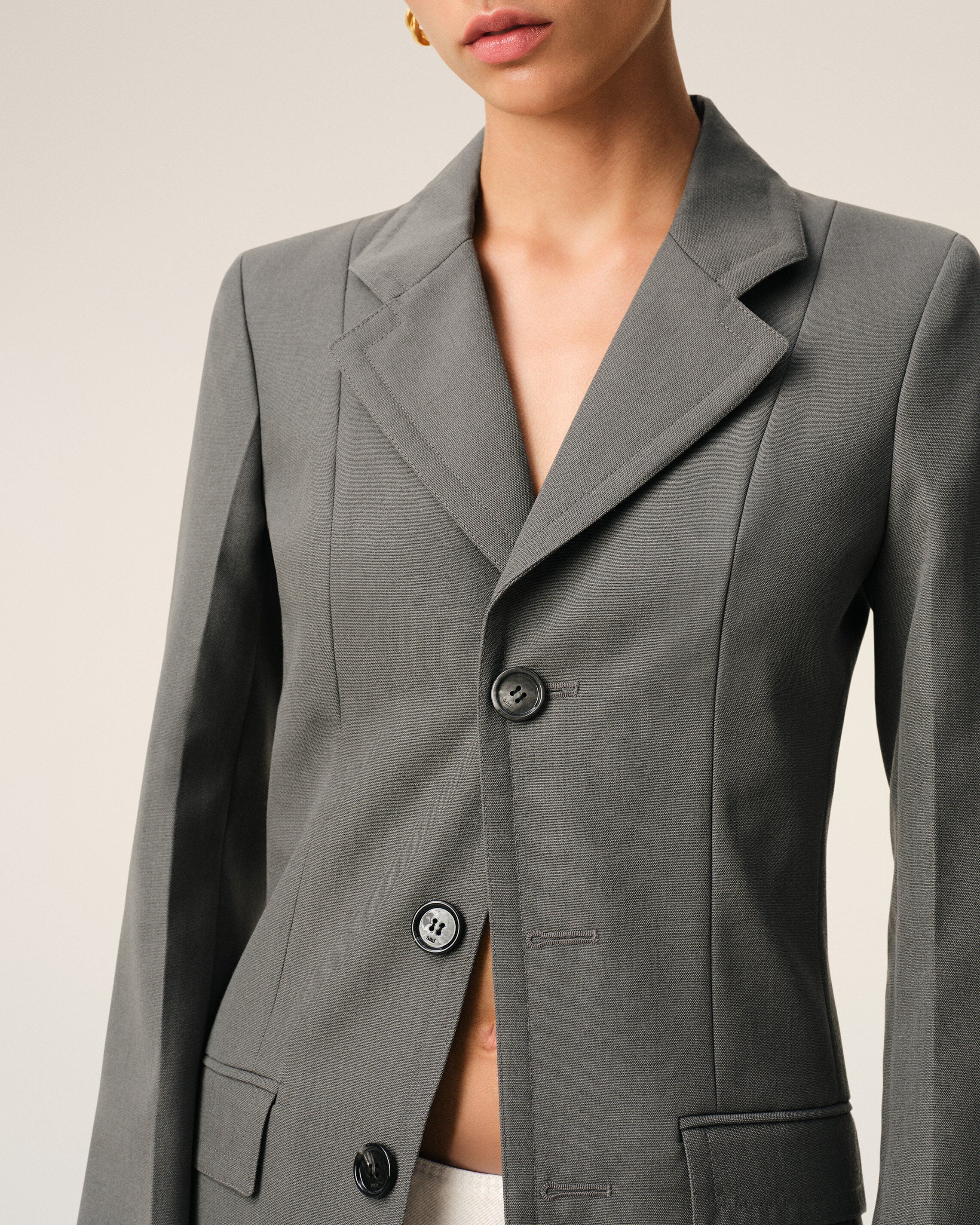AmiParis Grey New Wool Simple Breasted Fitted Coat Women's