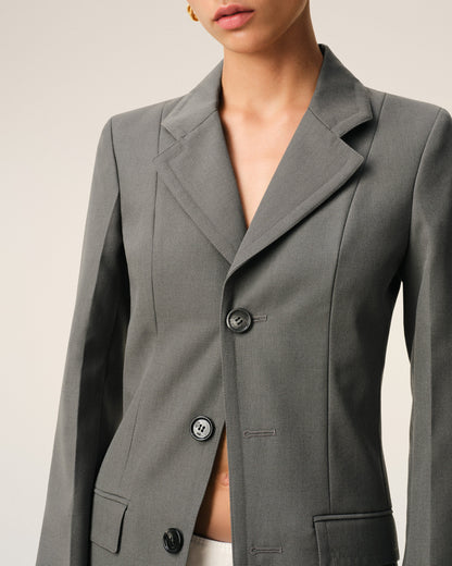 AmiParis Grey New Wool Simple Breasted Fitted Coat Women's